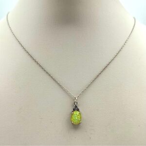 Elegant Sterling Silver Opal & CZ Pendant Necklace 925 Chain